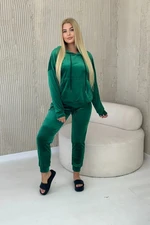 Velour set kangaroo hoodie + trousers bright green