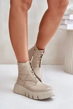 Zazoo Leather Ankle Boots On Platform And Wedge Beige