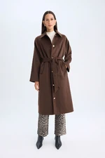 DEFACTO Relax Fit Polo Collar Buttoned Belted Pocket Long Cashmere Coat