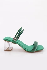 DGN 901 Women's Square Toe Transparent Heeled Sandals Green Satin