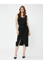 Koton Midi Skirt Wrap Closure Deep Slit