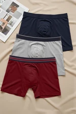 Trendyol Claret Red-Grey-Navy Blue Plain Striped Elastic 3-Pack Boxer