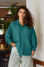 Trendyol Curve Dark Green Boyfriend Woven Shirt