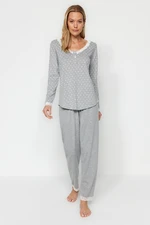 Trendyol Gray Polka Dot Lace T-shirt-Pants Knitted Pajama Set