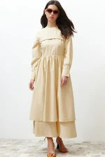 Trendyol Beige Front Detailed Plain Woven Dress