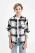 DEFACTO Boy Oversize Fit Wide Pattern Polo Collar Flannel Plaid Shirt