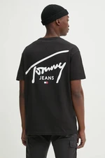 Bavlněné tričko Tommy Jeans černá barva, s potiskem, DM0DM18536