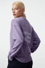 Trendyol Lilac Front and Back Printed Washed/Faded Effect Oversize/Wide Pattern Knitted Sweatshirt