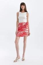 DEFACTO Patterned Normal Waist Linen Blend Mini Skirt