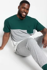 Trendyol Plus Size Emerald Green Regular Fit Comfortable Paneled Knitted Pajama Set