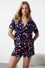 Trendyol Navy Blue-Multicolored Heart Patterned Viscose Woven Pajama Set