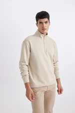 DEFACTO Comfort Fit Zippered Stand Collar Basic Sweatshirt