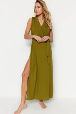 Trendyol Khaki Belted maxi tkané čipkované plážové šaty