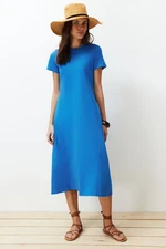 Trendyol Premium Crew Neck A-Line Knitted Midi Dress With Sax Pocket