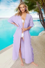 Trendyol Pink Belted Maxi Woven Frilly Kimono & Kaftan