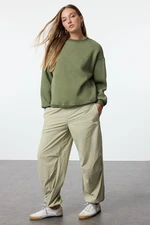 Trendyol Khaki Antique/Faded Effect Thick Inside Fleece Oversize/Wide Fit Knitted Sweatshirt