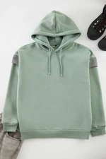 Trendyol Mint Oversize/Wide Cut Hooded Reflective Detailed Polar Fleece Sweatshirt