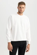 DEFACTO Men's Off White Oversize Fit Crew Neck Thick Fabric Basic Plain Sweatshirt