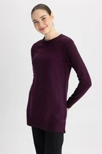 DEFACTO Regular Fit Crew Neck Side Slit Basic Plain Sweater Tunic