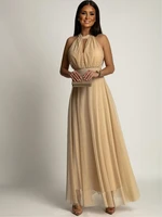 Women's elegant dress with tulle bottom FASARDI - beige