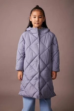 DEFACTO Girl&#39;s Water Repellent Hooded Quilted Long Coat