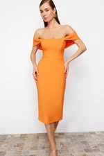 Trendyol Orange Fitted Corset Detailed Woven Elegant Evening Dress