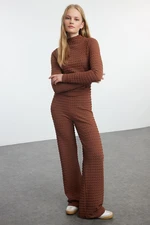 Trendyol Brown Textured Fitted Long Sleeve Stretchy Knitted Bottom-Top Set