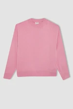 DEFACTO Girl Light Pink Standard Fit Crew Neck Basic Plain Knitwear Sweater