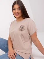 Beige women's blouse plus size with short sleeves