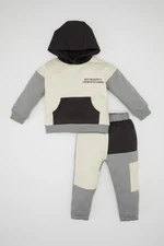 DEFACTO Baby Boy Hooded Printed Sweatshirt Tracksuit Bottom 2-Piece Set