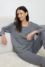 Trendyol Grey Melange 3-Pack Cotton Knitted Pajama Set