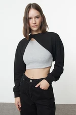 Trendyol Black Asymmetrical Super Crop Crew Neck Thin Knitted Sweatshirt