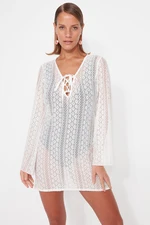 Trendyol White Mini Woven Tie Lace Beach Dress