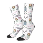 Cute Women Doctor Nurse Socks Enfermera En Apuros Accessories Cartoon Ladies Nurse Merch Socks Graphic Stockings All Season
