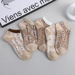 5Pairs Spring Summer Cotton Jacquard Fashion Elegant Vintage Floral Women Short Ankle Socks Girls Harajuku Ethnic Dress Sox Gift