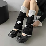 Women s Knit Leg Warmers Cute Star Print Knee High Socks Boot Cuffs Japanese Slouch Socks