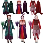 2023 Adult Hocus Pocus 2 Long Dress for Women & Girls Halloween Masquerade Cosplay Crazy Witch Vampire Demon Ghost Party Costume