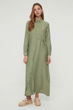 Trendyol Green Side Tie Woven Shirt Linen Look Dress