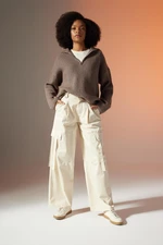 DEFACTO Wide Leg Cargo Pocket High Waist Standard Size Gabardine Trousers