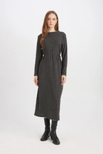 DEFACTO Regular Fit Crepe Long Sleeve Midi Dress