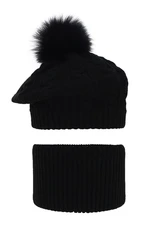 AGBO Girl's winter set: hat and tube scarf black Koffi with pompom