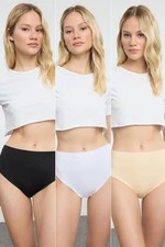 Trendyol Black-White-Skin 3-Pack Micro Laser Cut Classic Knitted Panties