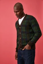 Trendyol Green FL Men's Regular V Neck Plaid / Checked Knitwear Cardigan