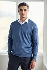 38804 Dewberry Mens V Neck Knit Sweater-INDIGO