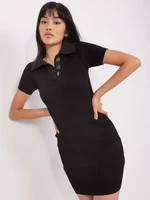 Knitted black mini polo dress