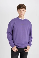 DEFACTO Purple Boxy Fit Crew Neck Printed Sweatshirt