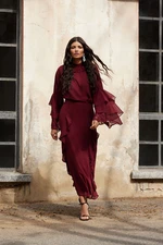 Trendyol X Artificial Intelligence Burgundy Ruffle Sleeve Chiffon Tunic