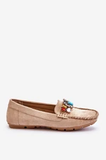 Women's suede moccasins with crystals Beige Lucille