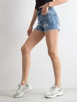 Blue denim shorts with pearls