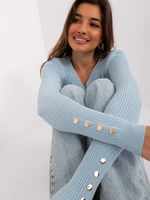 Light blue classic sweater with neckline